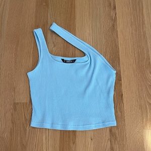Blue Shein One Shoulder Cropped Tank